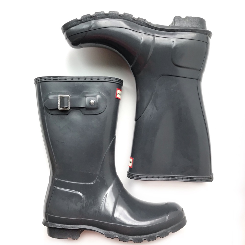 HUNTER Grey Rubber Short Gloss Rain Boots 8/38